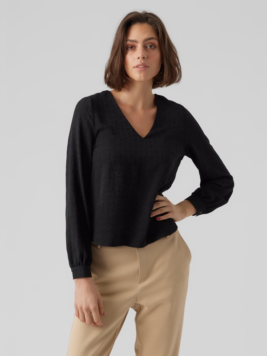 Vmvana Ls V-neck Top Wvn - Zwart