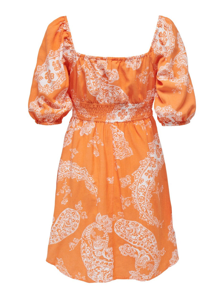 Onlbella Linen 2/4 Dress Ptm - Oranje Dessin