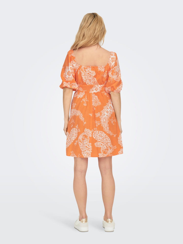 Onlbella Linen 2/4 Dress Ptm - Oranje Dessin