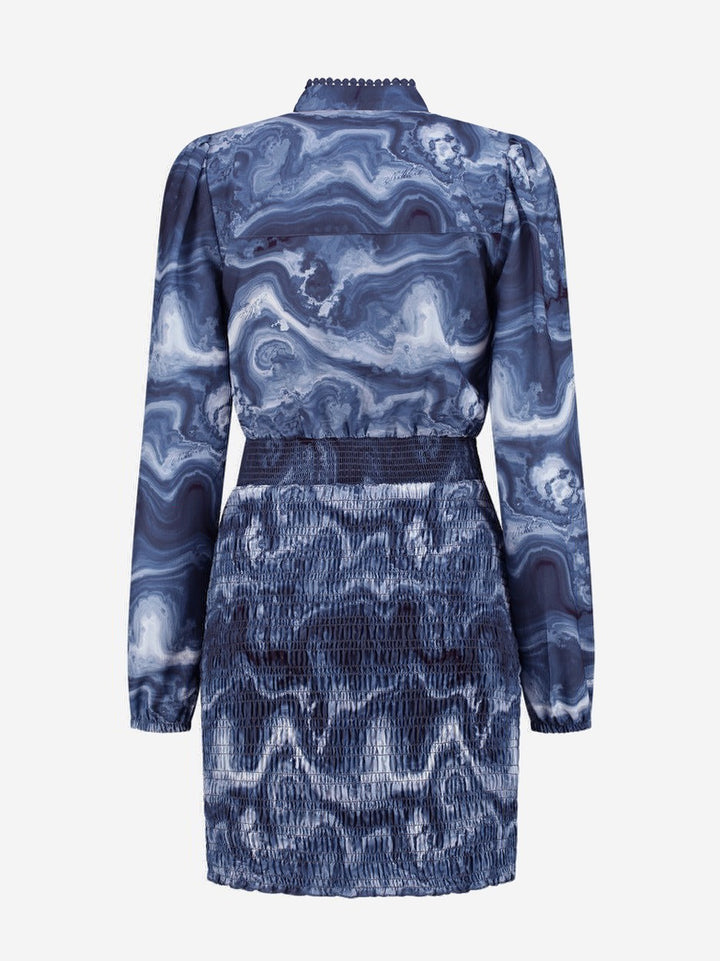 Veronica Marble Dress - Blauw Dessin