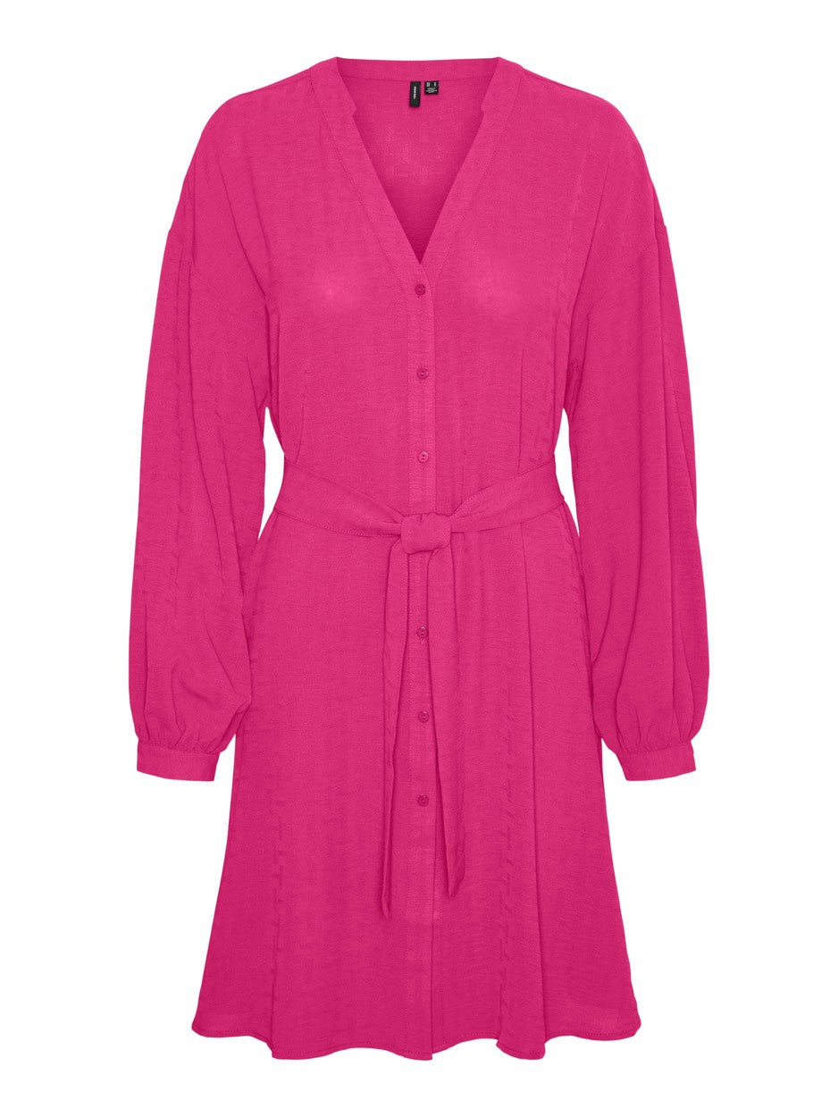 Vmcharlotte L/s V-neck Abk Dress Wv - Fuchsia