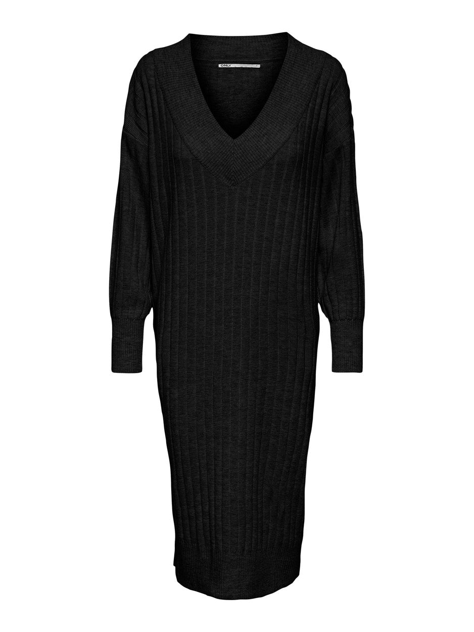 Onlnew Tessa L/s Midi V Dress Knt N - Zwart