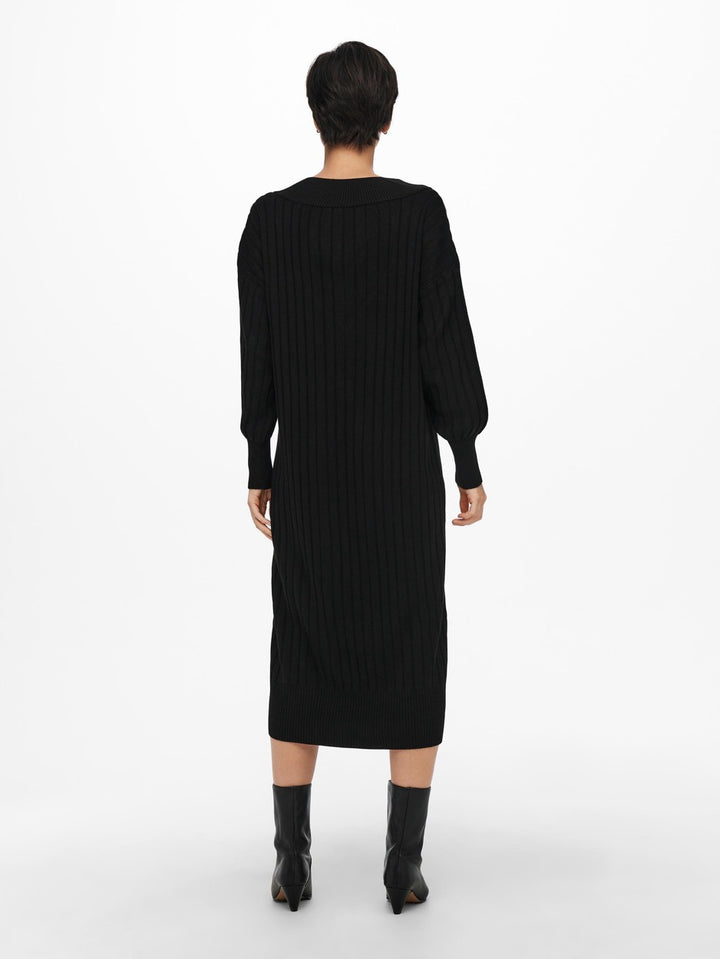 Onlnew Tessa L/s Midi V Dress Knt N - Zwart