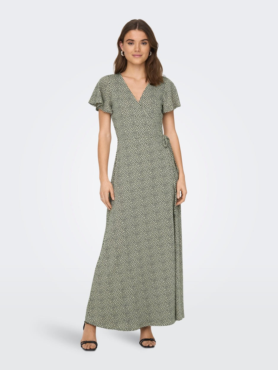 Onlpauline S/s Wrap Dress Jrs - Groen Dessin