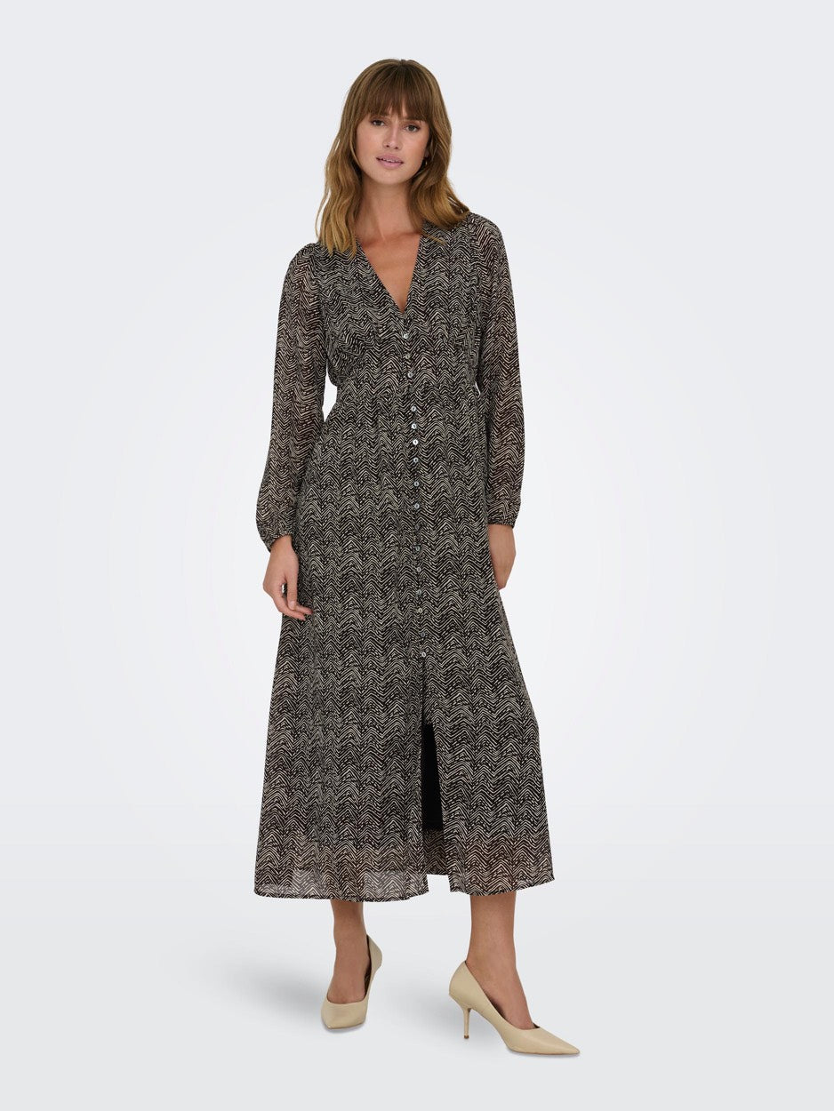 Onlstar Life L/s Amanda Long Dress - Bruin Dessin